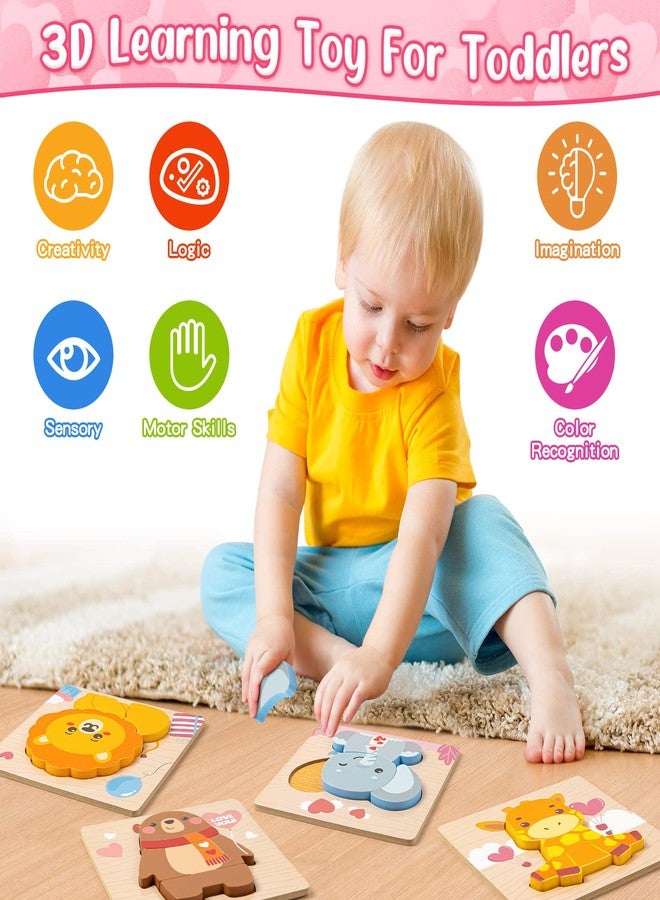 LACCHOUFEE Wooden Puzzles for Toddlers 1-3, 4 Pack Wooden Puzzles with Animals Design, Birthday Gift for Boys Girls, Kids Party Favors Gifts - Educational Preschool Classroom Toys - Image 5